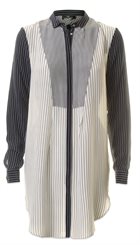 DAY - Shirty Striped - Mørkeblå og hvid stribet lang silkeskjorte