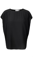 DAY - Fan Top - Sort enkel silke top med fine detaljer