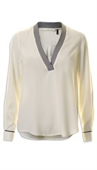 Pieszak - Hollie Blouse - Cremehvid bluse med sort og hvidt kontrastbånd