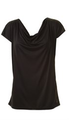 Minus - Acelya - Sort T-shirt med drapering foran og korte ærmer