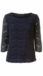 Minus - Anastacia Blouse - Mørkeblå blondebluse med fine ærmer
