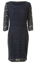 Minus - Anastacia Dress - Mørkeblå feminin blondekjole med fint ærme