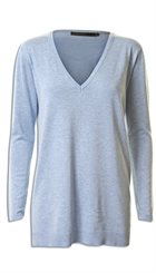 Minus - Biancha Knit - Lyseblå meleret blød bluse med v-udskæring