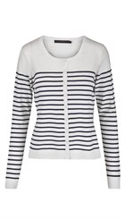 Minus - Laura Stripe - Råhvid lækker cardigan med mørkeblå striber