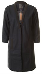 Minus - Vera Jacket - Mørkeblå lang blød blazer