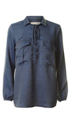 Pieszak - Alisa Blouse - Blå blød denimfarvet bluse med bånd foran