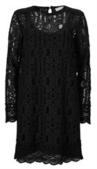Pieszak - Inka Lace Dress - Sort smuk blondekjole med skindkant