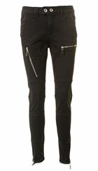 Pieszak - Jo Biker Samos - Bløde sorte biker-jeans med lynlås og slid