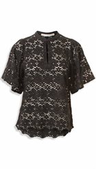 Pieszak - Lily Lace SS - Sort smuk blondebluse med korte ærmer 