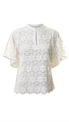 Pieszak - Lily Lace SS - Råhvid smuk blondebluse med korte ærmer 