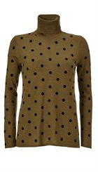 Pieszak - Liva Rollneck - Fintstrikket oliven rullekravebluse med prikker