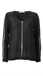 Pieszak - New Sisse Blouse - Sort bluse med grov smuk blonde