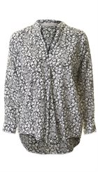 Pieszak - Stem Wing - Mørkegrøn og råhvid blomsterprintet bluse