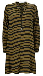 Pieszak - Vika Dress - Olivengrøn og sort zebrastribet smuk kjole 