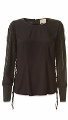 PBO - Fringe - Sort smuk bluse med cool frynser og fine knapper