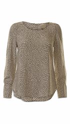 PBO - Gang - Beige bluse med sorte prikker og fin knaplukning