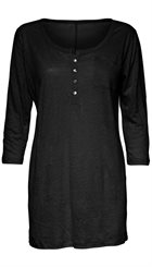 Minus - Abelina Top - Sort fin hørbluse med knaplukning