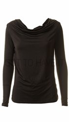 Minus - Acentia - Sort bluse med drapering foran og lange ærmer