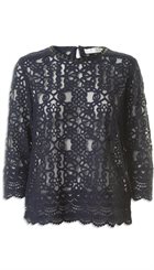 Pieszak - Inka Lace Blouse - Mørkeblå smuk blondebluse