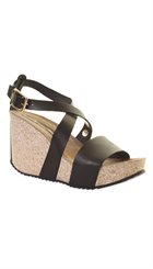 Penelope - 4010 - Sort fed remsandal med plateau og kilehæl