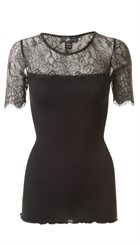 Style Butler - Frida 3/4 - Sort silke T-shirt med blondeærmer