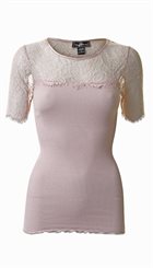Style Butler - Frida 3/4 - Rosa silke T-shirt med blondeærmer