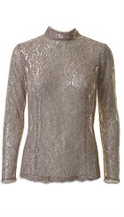 Style Butler - Yahaira Shirt - Beige og sølv blondebluse med høj hals