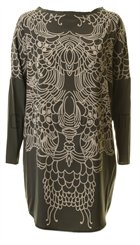 Whiite - Sif - Mrk grn silkekjole med beige print